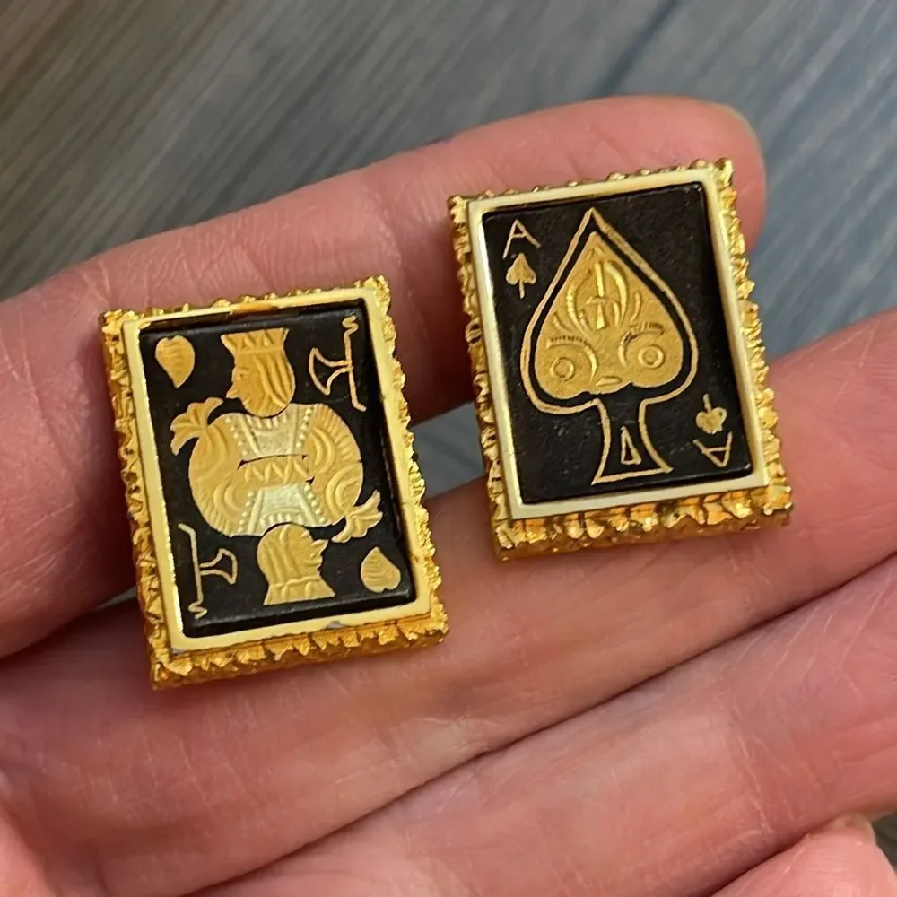 Swank Damascene Cufflinks Poker King Ace Spades Playing Cards